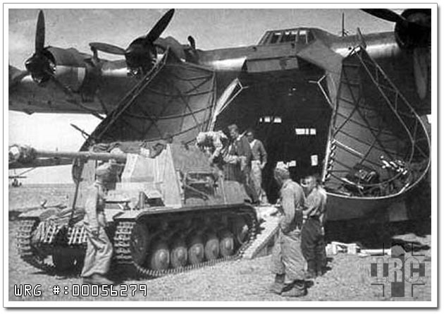 Messerschmitt Me 323 Gigant loading a SdKfz. 124 Wespe.