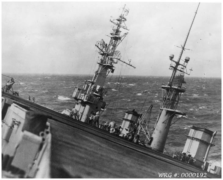 U.S.S. Block Island (CVE 106) rolling to starboard in the Atlantic Ocean during 1952. WRG #: 0000192