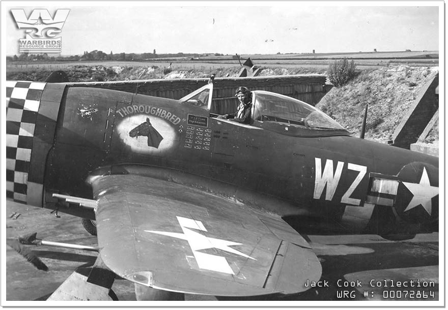 1st Lt. Lawton E. Clark of the and his P-47 Thunderbolt/42-26590 Thoroughbred