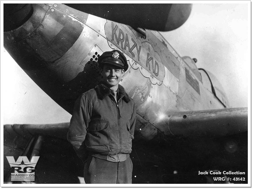 1st Lt Russell Haworth of the 338th FS by his P-51D Mustang Krazy Kid, 1944