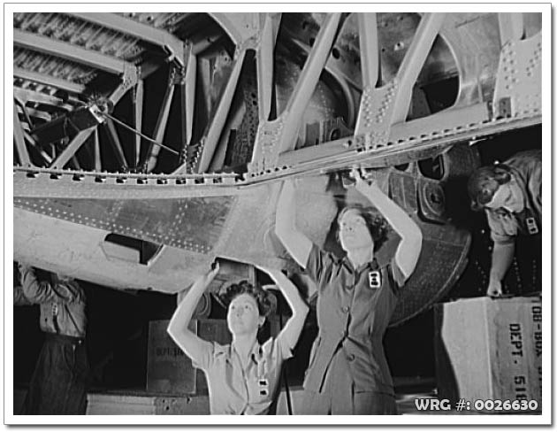 B-17 Flying Fortress wing being assembled