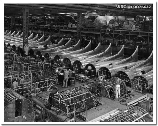 B-17 Flying Fortress tails being assembled