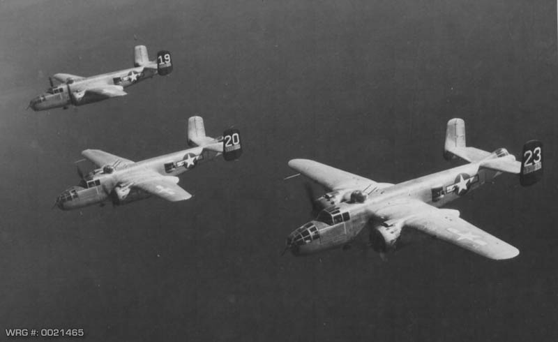 North American B-25 Mitchell's of the 12th AF in formation just off the coast of Italy 1945 WRG-0021465