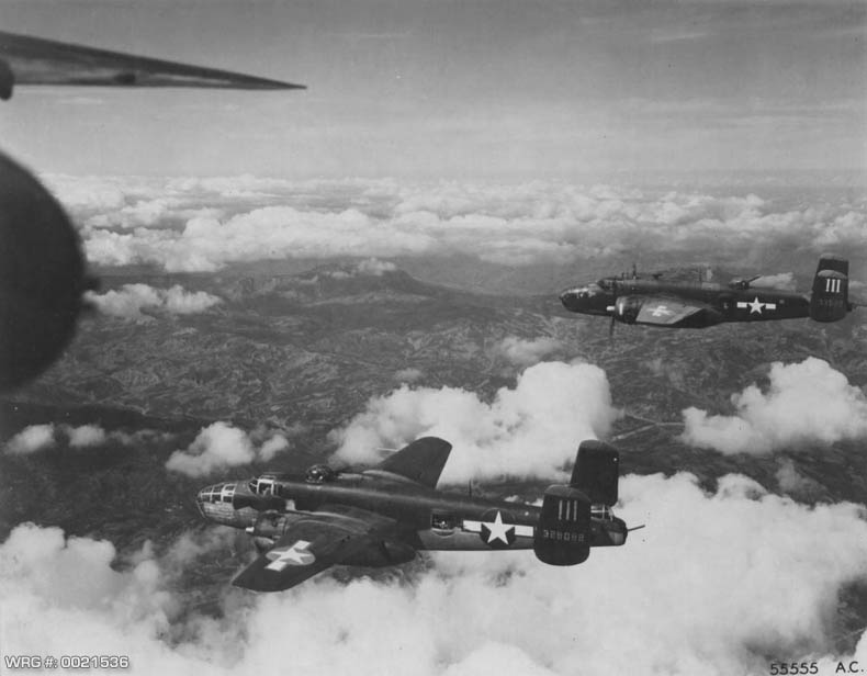 North American B-25J-5-NC Mitchell/43-28082 of the 9th AF over Western Europe 1944. WRG #: 0021536